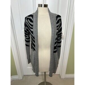 100% Cashmere Cardigan Sweater Shawl Collar Open Size Medium Animal Print